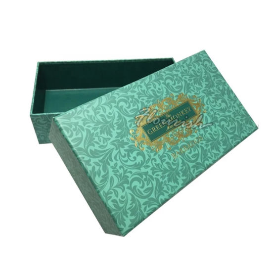 Boîte de surprise de cadeau d'anniversaire de carton rigide vert d'impression d'argent avec la décoration de ruban rouge