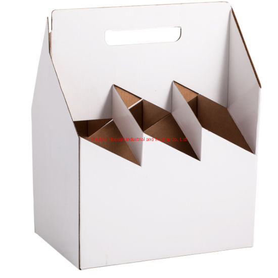 Boîte de panier d'emballage de bouteille de vin en papier ondulé blanc