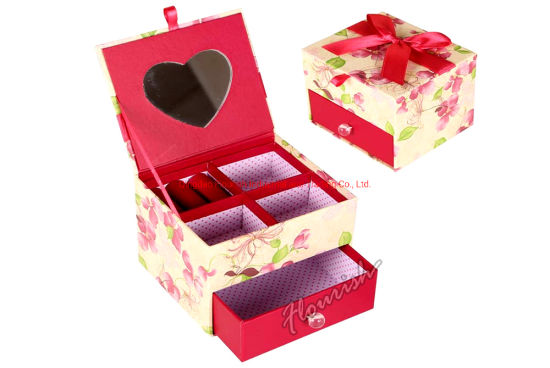 Boîte de rangement personnalisée de cadeau de fleur de bijoux de carton d'impression avec le tiroir