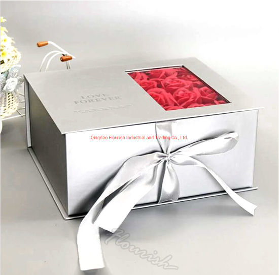 Logo fait sur commande imprimant la boîte carrée d'emballage de parfum de fleur de carton pour des Valentines avec la fenêtre