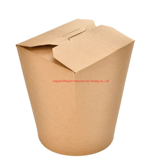 Boîte ronde de cuvette de restauration rapide de papier d'emballage recyclable avec le couvercle en plastique