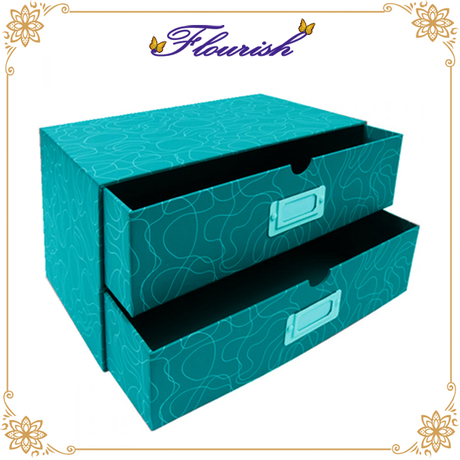 Prix ​​usine argent impression vert carton deux tiroirs boîte d'emballage de bijoux