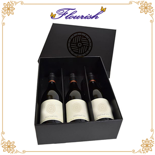 Boîte de rangement à vin rigide en carton rigide noir 3 bouteilles