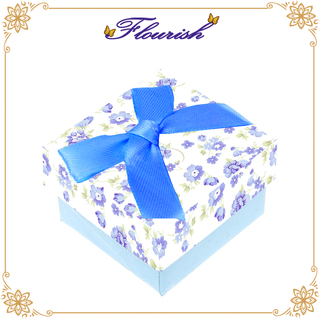 Boîte de souvenir d'impression florale de papier enduit bleu