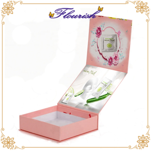 Boîte rose de maquillage pliable en carton rigide avec miroir